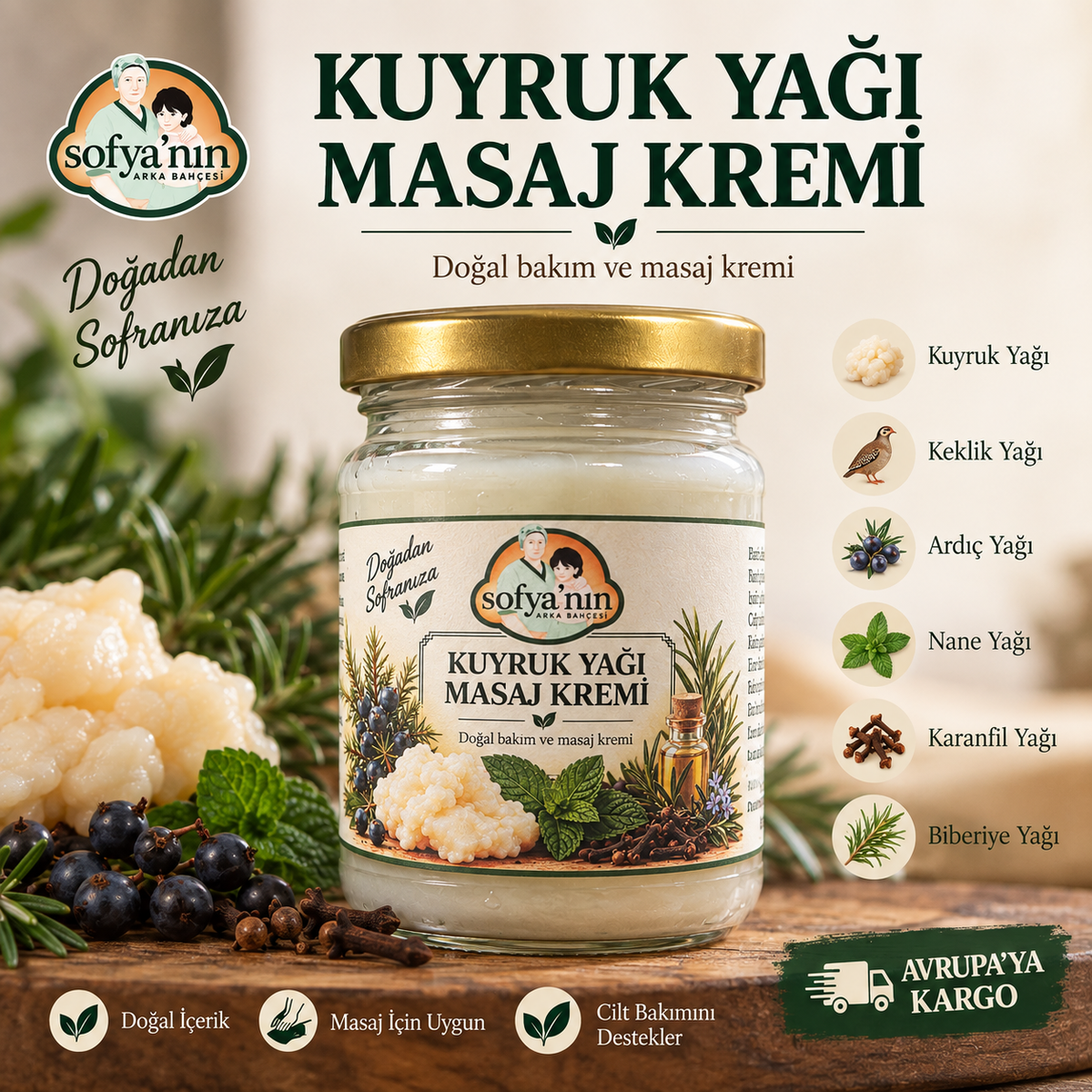 Crema de masaje de grasa de cola – Crema de cuidado y masaje natural – 120 g