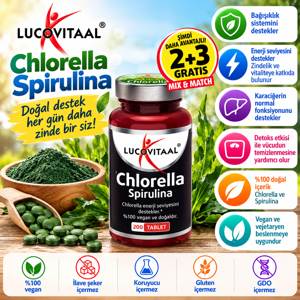 Chlorella Spirulina -Yeşil Besin Desteği- 1200/300 – 200 Tablet