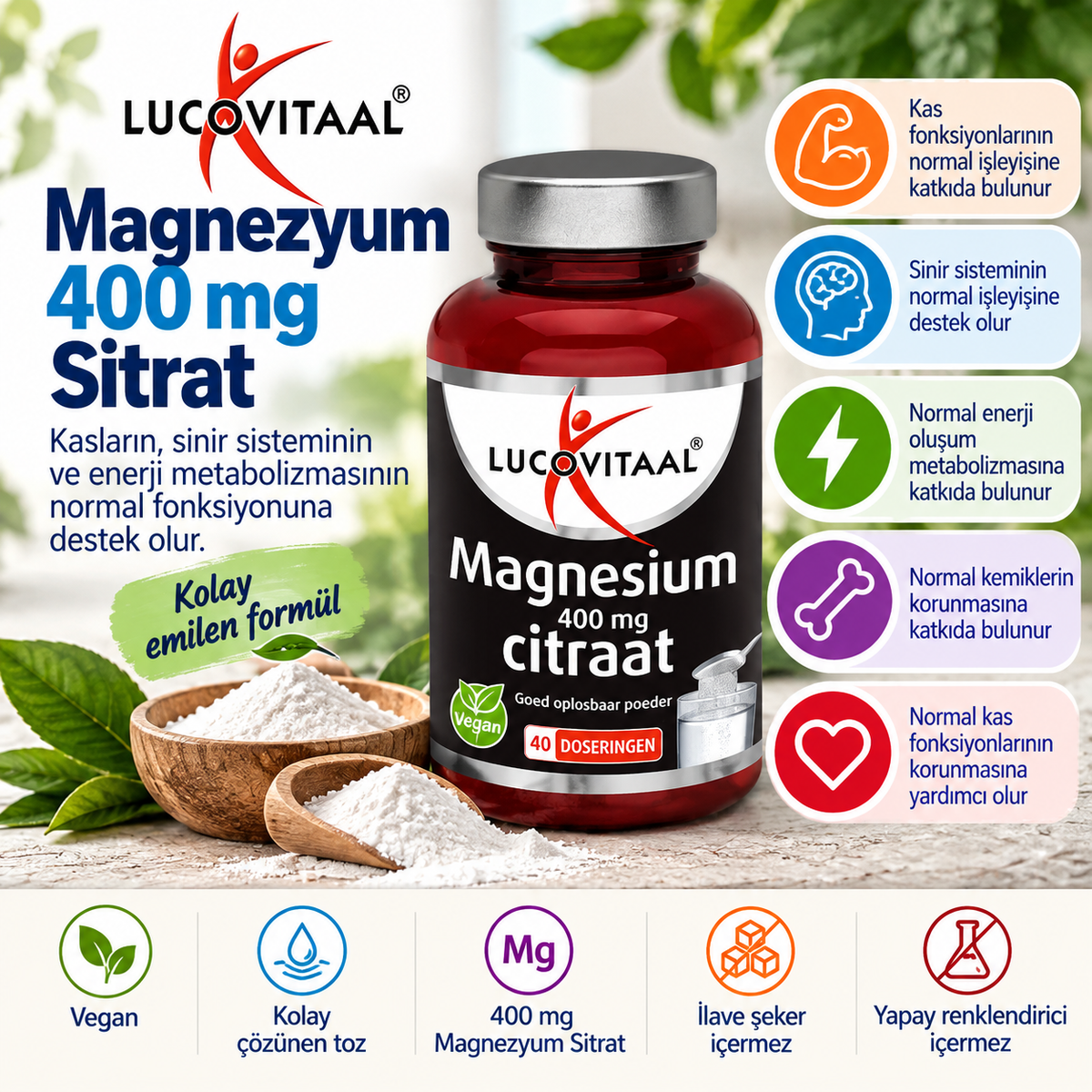 Magnezyum Sitrat 400 mg – 40 Porsiyon Toz