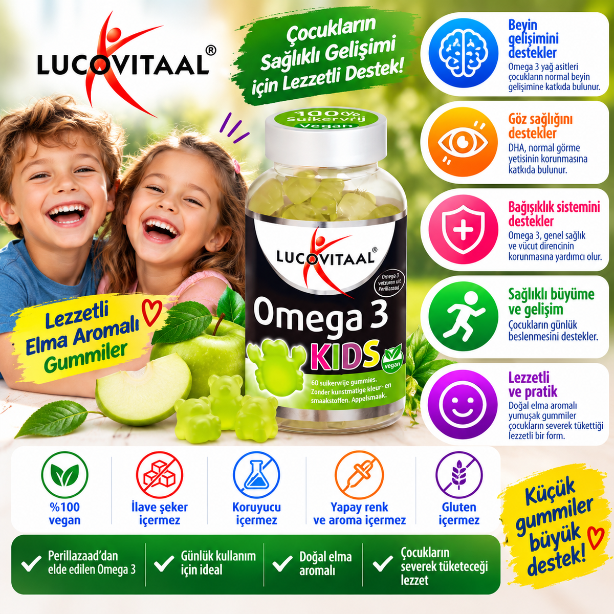 Lucovitaal Omega 3 Kids Gummies – Çocuklar İçin Omega 3 Takviyesi (60 Adet)
