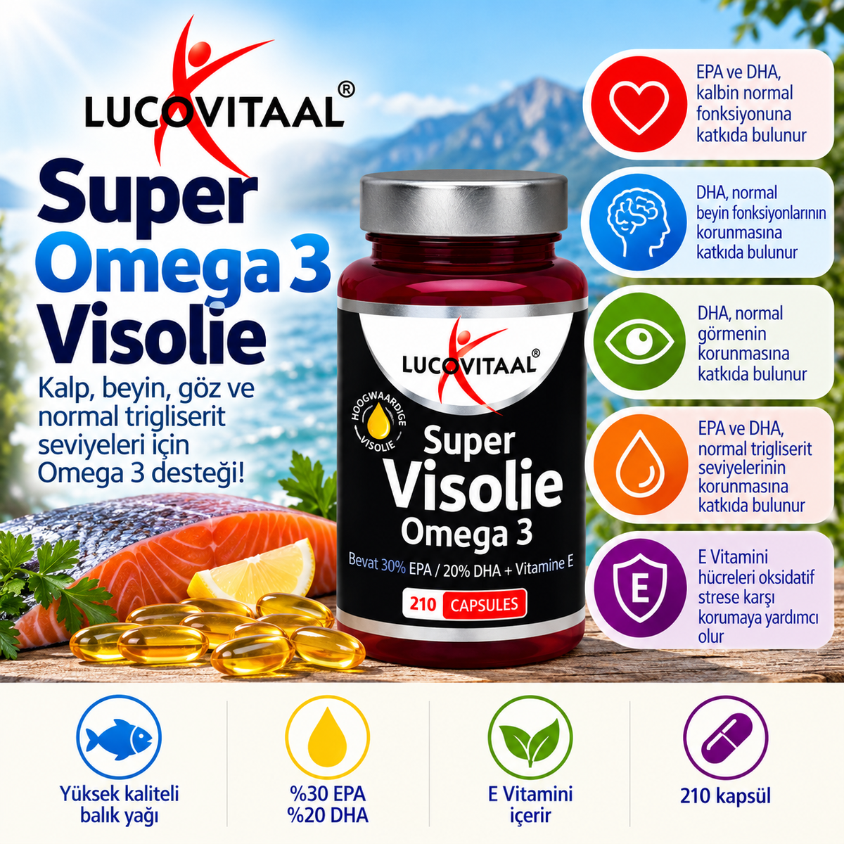 Süper Omega 3 Balık Yağı + E Vitamini – 210 Kapsül