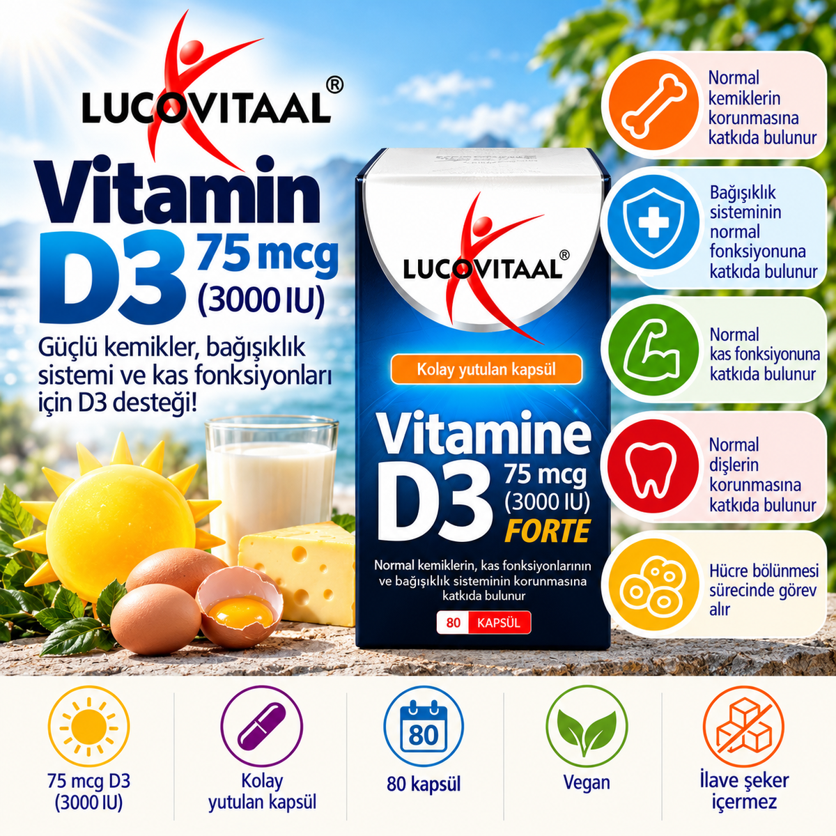 Vitamin D3 Forte 75 mcg (3000 IU) – 80 Kapsül