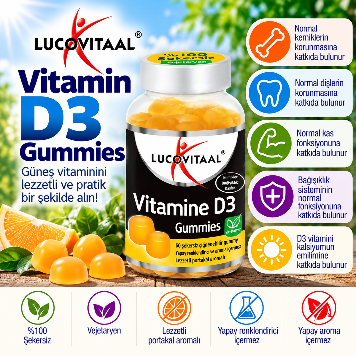 Vitamin D3 Gummies – 60 Adet | Şekersiz D3 Vitamini
