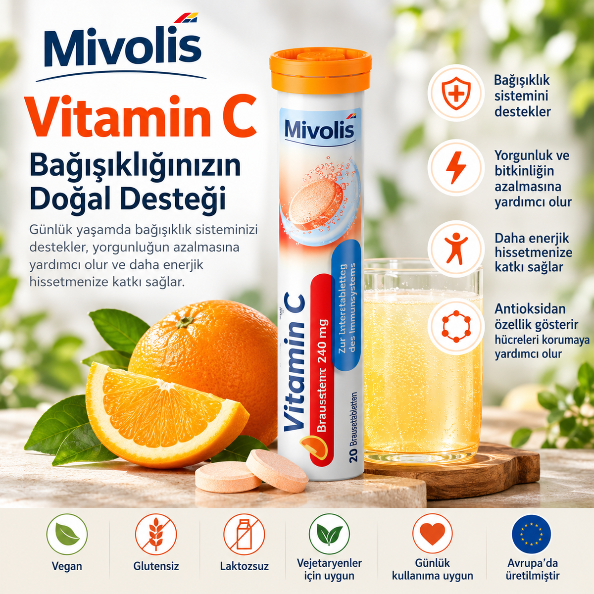 Mivolis C Vitamini – 20 Efervesan Tablet | 82 g