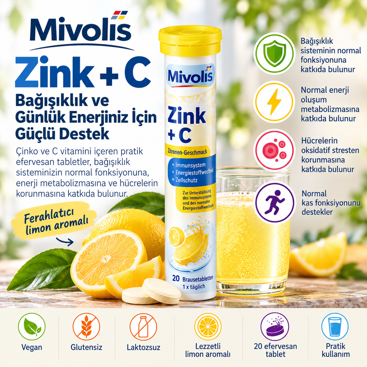 Mivolis Çinko + C Vitamini – 20 Efervesan Tablet | 82 g