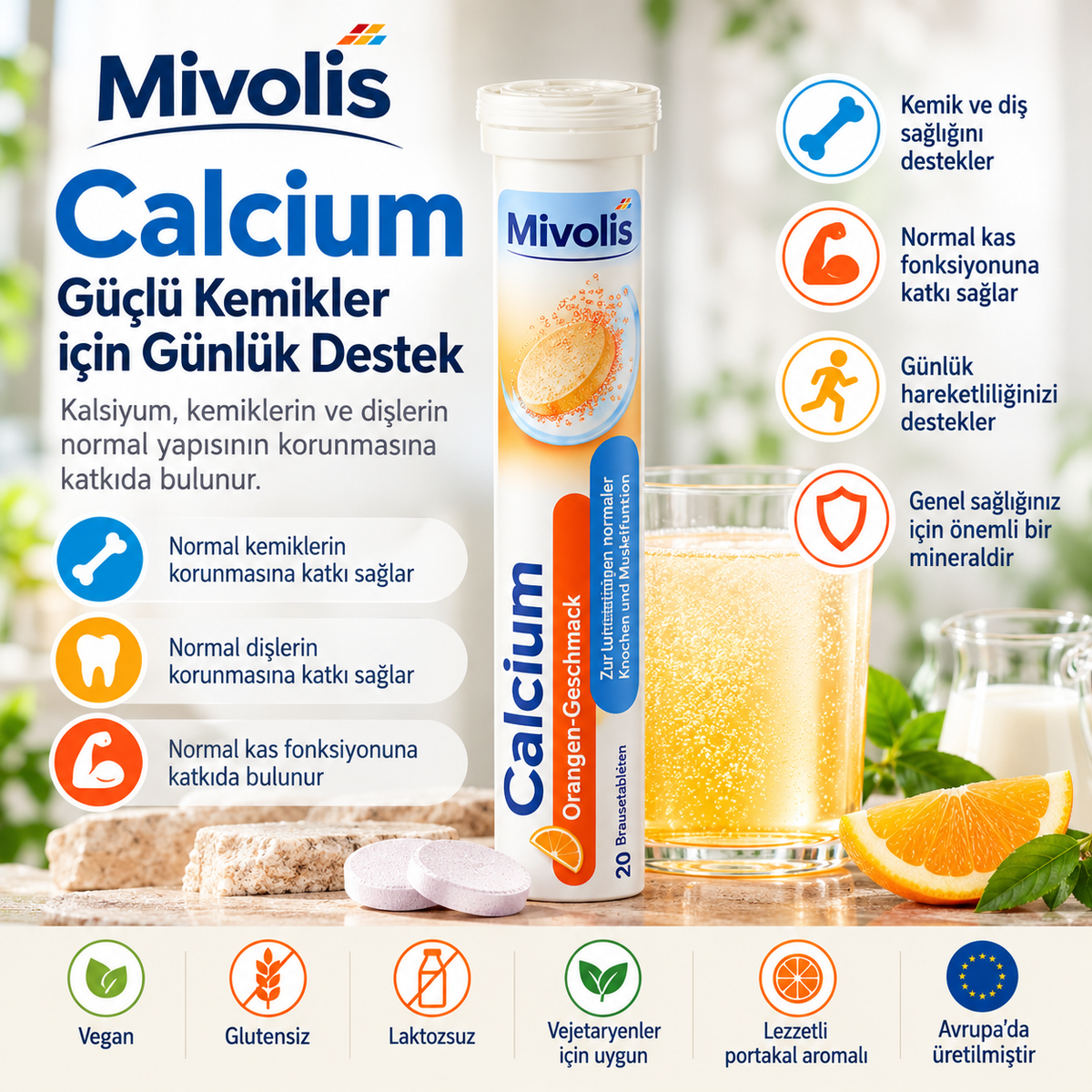 Mivolis Kalsiyum – 20 Efervesan Tablet | 82 g