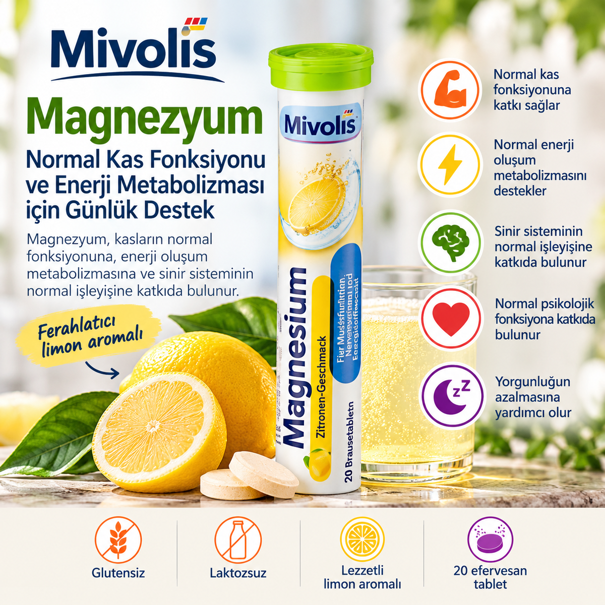 Mivolis Magnezyum – 20 Efervesan Tablet | 82 g