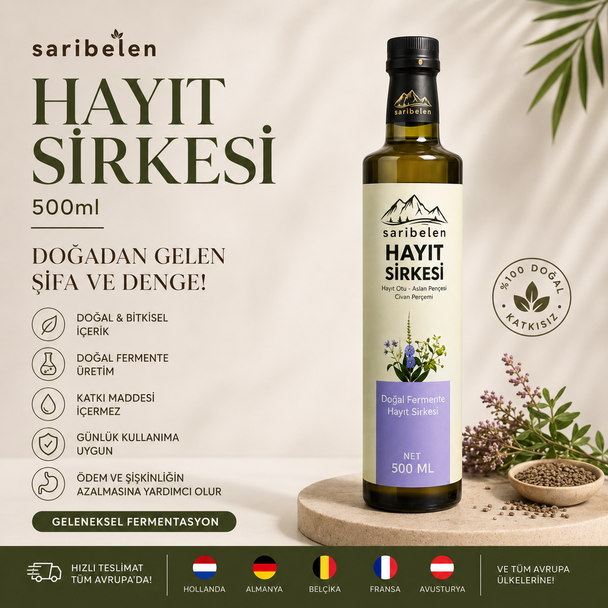 SARIBELEN HAYIT SİRKESİ 500ML