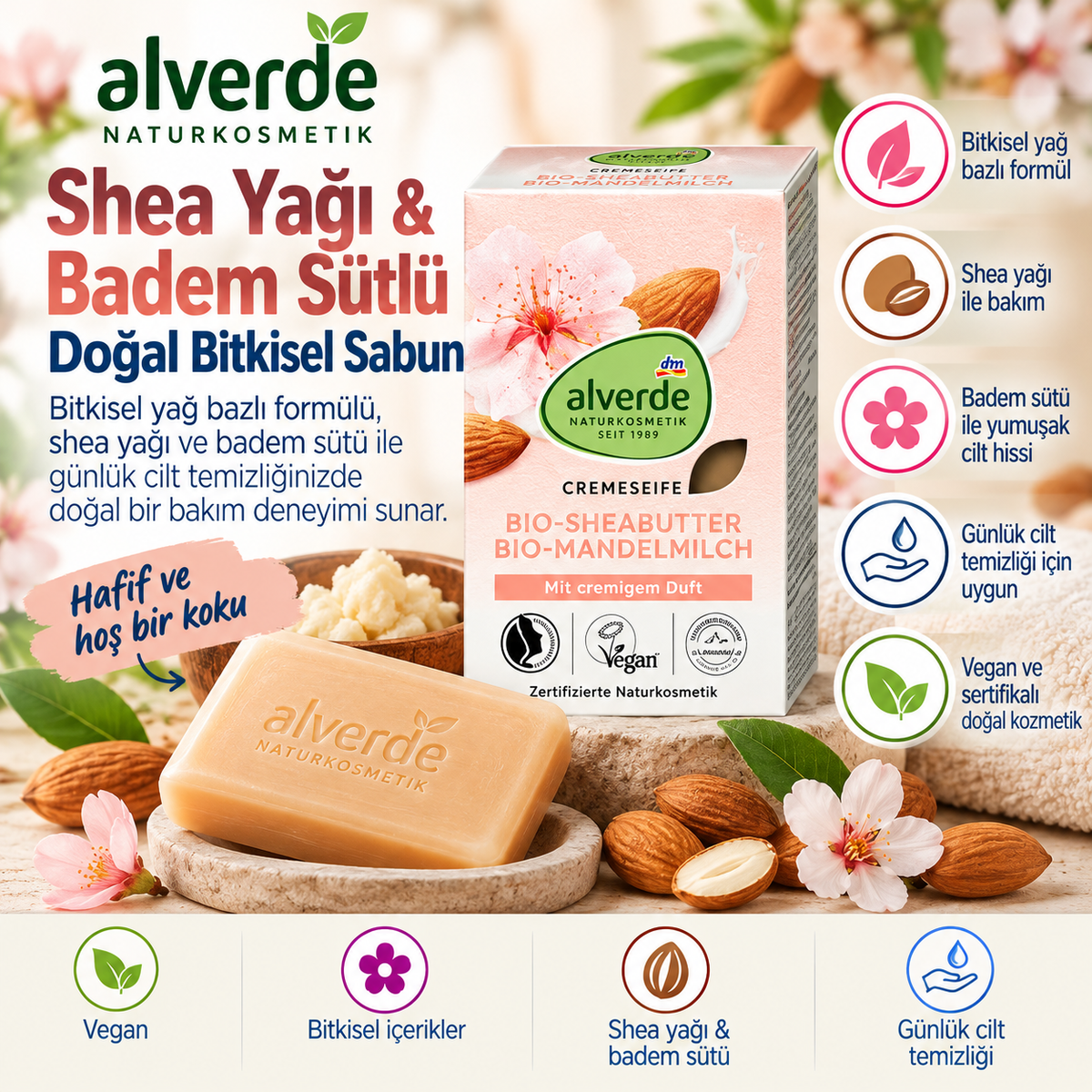 Shea Yağı ve Badem Sütlü Doğal Krem Sabun – 100 g
