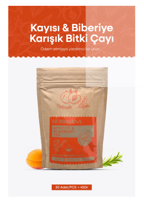 HERBAMİNA Kayısı & Biberiye Karışık Bitki Çayı (1,5grx30 Saşet)